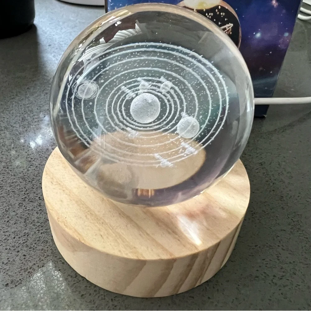 New USB 3D Night LED Light Galaxy Crystal Ball Table Lamp Wooden Stand Bedside